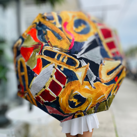 Fest Umbrella with UV Protection, Art by Kathy Schorr: Jazz Instruments
