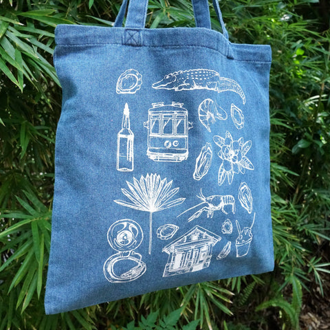Denim New Orleans Pattern Tote Bag