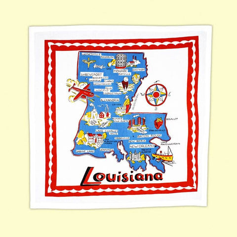 Louisiana Map Retro Flour Sack Kitchen Towel