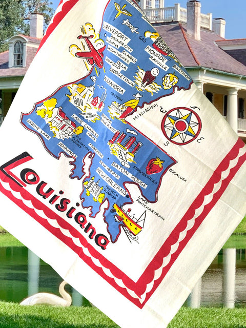 Louisiana Map Retro Flour Sack Kitchen Towel