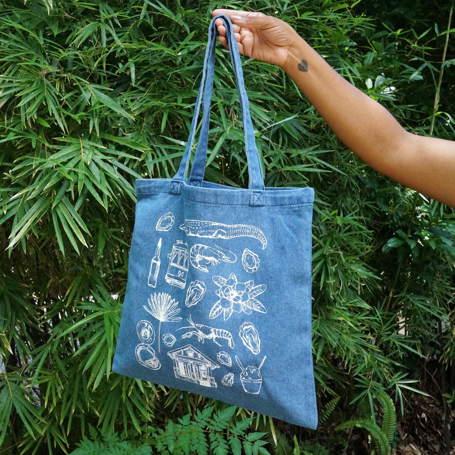 Denim New Orleans Pattern Tote Bag: Default Title