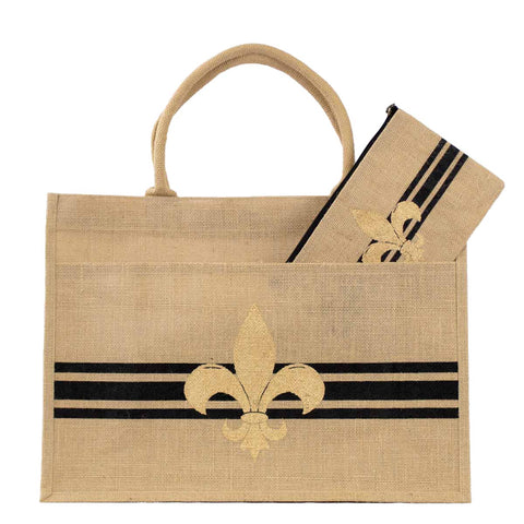 Bordeaux Jute Pocket Tote   Natural/Black/Gold   19x14x7.5