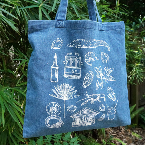 Denim New Orleans Pattern Tote Bag