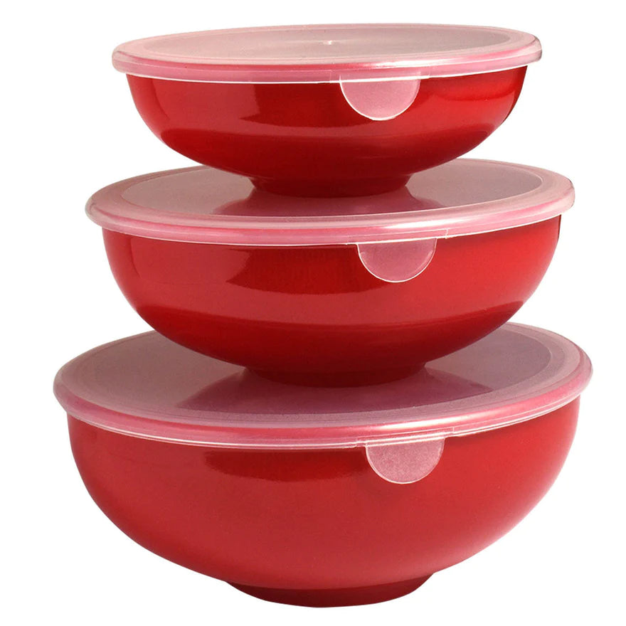 Hutzler Nesting Prep Bowls with Lids, Set of 3, Multiple Colors