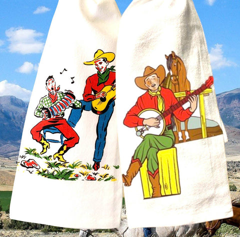 Singing Cowboys Retro Flour Sack Kitchen Tea Towel