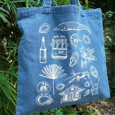 Denim New Orleans Pattern Tote Bag
