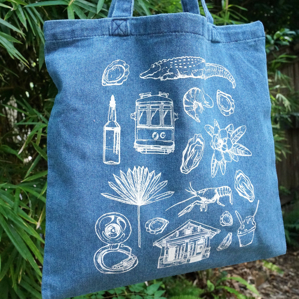 Denim New Orleans Pattern Tote Bag: Default Title
