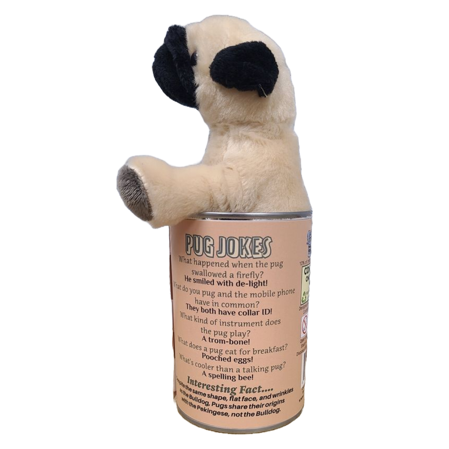 Canned Pug - Rescue Dog - Recycled and Eco-Friendly Plush: Pop Top Lid