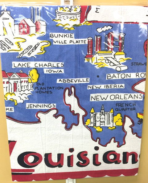 Louisiana Map Retro Flour Sack Kitchen Towel