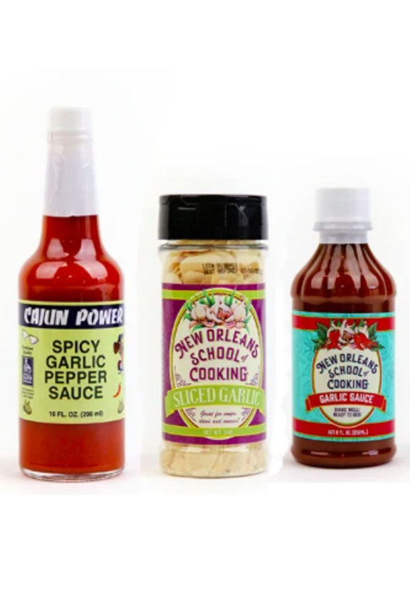 Garlic Lovers Bundle: NOSOC Garlic Sauce, Sliced Garlic and Cajun Power Spicy Garlic Pepper Sauce